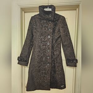 Desigual Black Reptile Patterned Trench Coat 36/XS/4 EUC